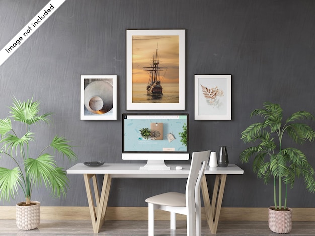 Premium PSD | Desktop screen and frames mockup