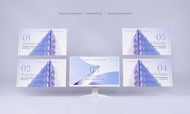 Schermo del desktop con mockup di presentazione del sito web isolato