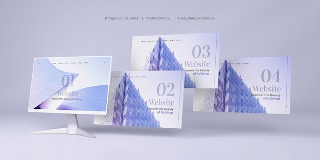 Schermo del desktop con mockup di presentazione del sito web isolato