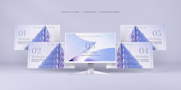 웹 사이트 프레젠테이션 모형이 격리된 데스크탑 화면