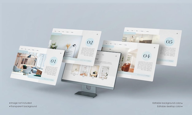 Desktop screen with website presentation mockup isolated