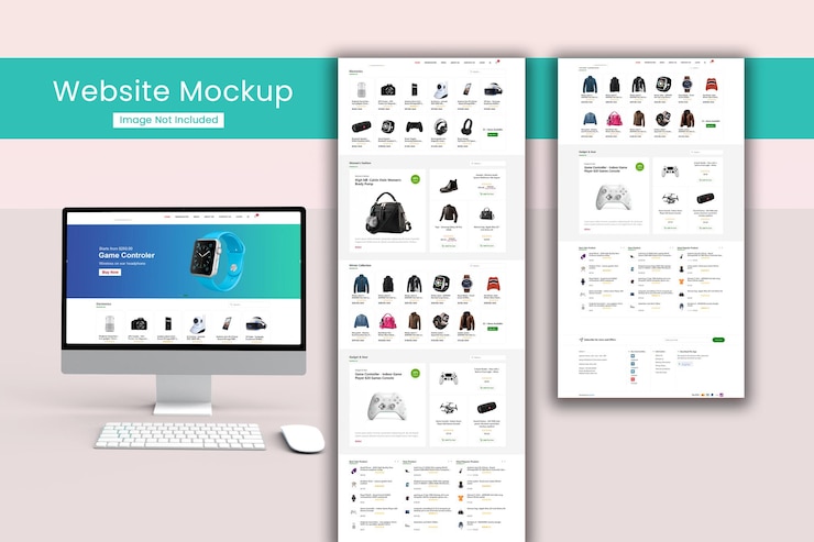 PSD desktop screen with website presentation mockup