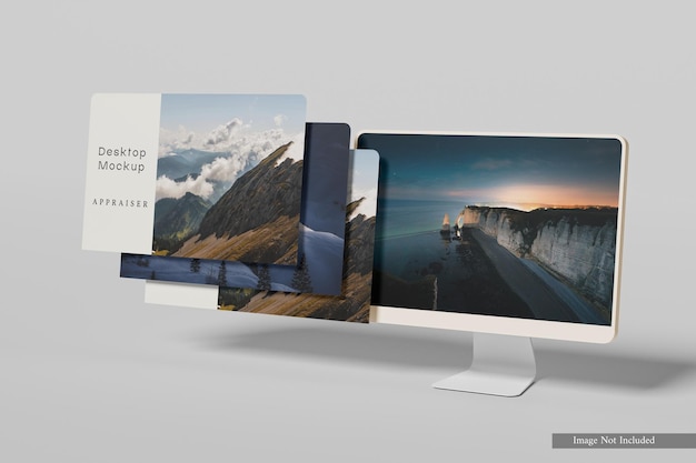 Schermo del desktop con mockup di presentazione del sito web