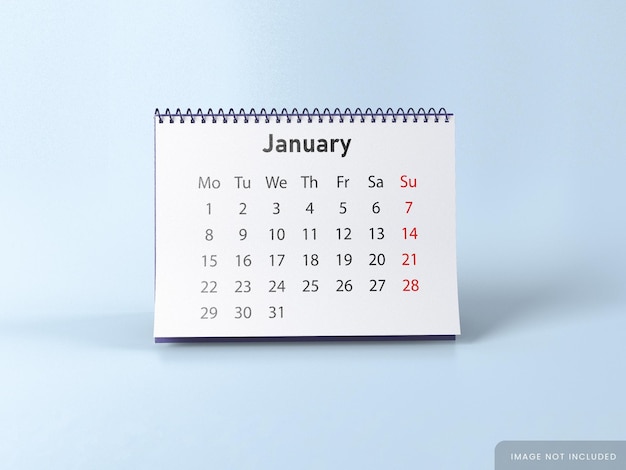 PSD mockup del calendario delle pagine sfogliabili in piedi sul desktop