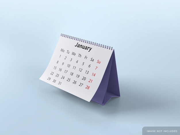 PSD mockup del calendario delle pagine sfogliabili in piedi sul desktop