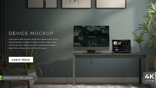 Desktop and tablet mockup with plants fully editable premium psd