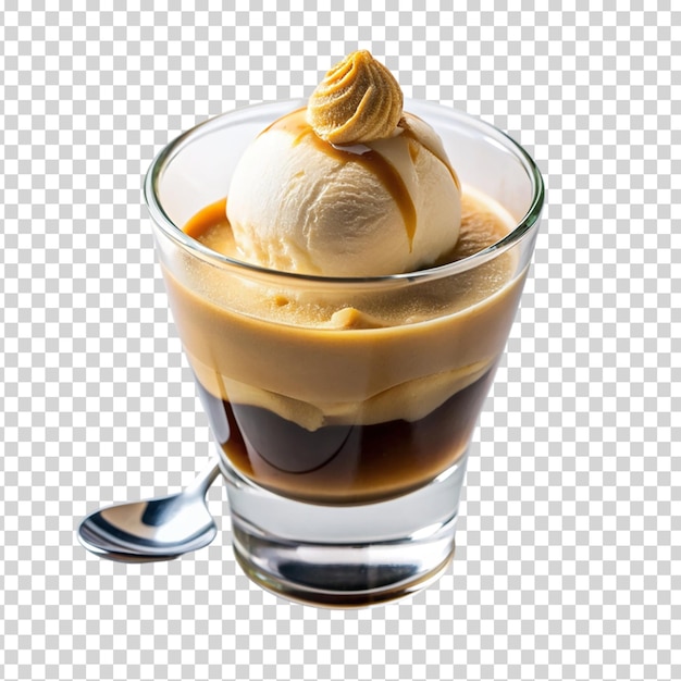 PSD a dessert in a glass with a spoon next on transparent background