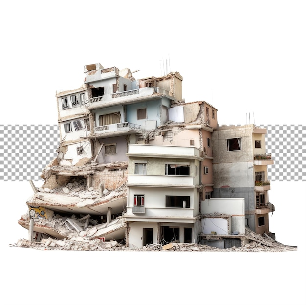 PSD destroyed building after earthquake isolated on transparent background generative ai