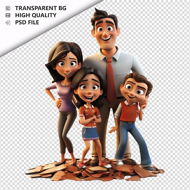 PSD Деструктивная латинская семья 3d мультфильмный стиль белый фон
