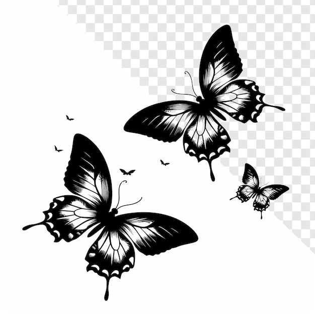 Detailed black butterflies in flight image