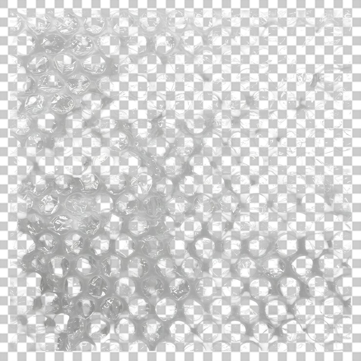 PSD detailed bubble wrap texture with popped and inflated bubbles isolated