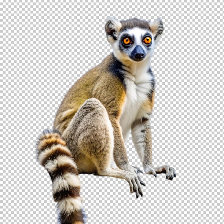 PSD detailed drawing lemur animal in side view on transparent background