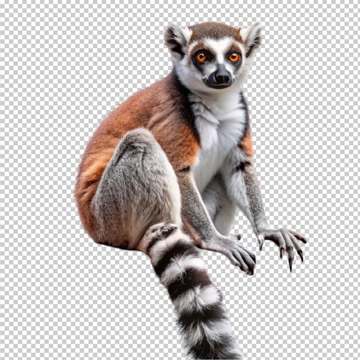 PSD detailed drawing lemur animal in side view on transparent background