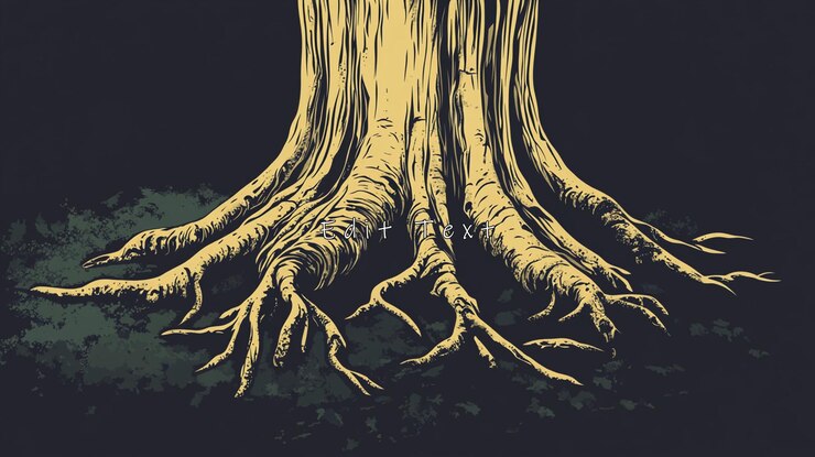 PSD detailed illustration of a trees massive roots extending into the ground