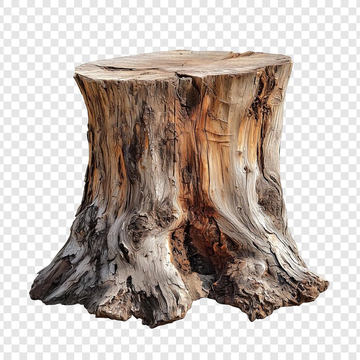PSD detailed image of a weathered tree stump with visible wood grain and texture