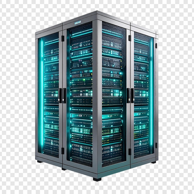 PSD detailed modern server rack image for technology articles