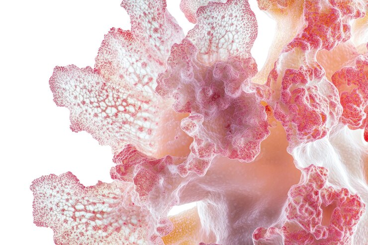 PSD detailed pink coral texture on transparent background showing ruffled edges
