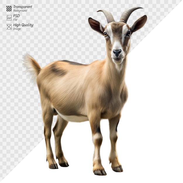 Detailed portrait of a goat on a transparent background