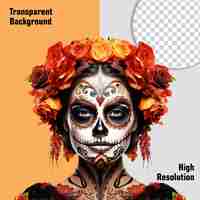 PSD detailed skull face paint for day of the isolated on transparent background png