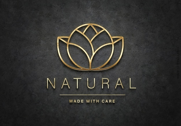 Detailed textured 3d glossy gold logo sign mockup