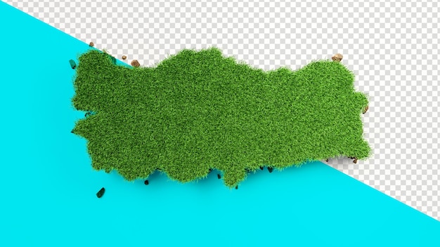 PSD detailed turkey map with green grass on white background 3d illustration