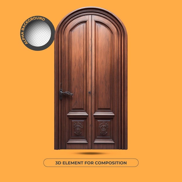 PSD detailed wooden door 3d element for composition