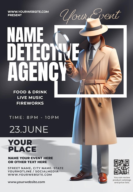 Detective agentschap flyer psd sjabloon