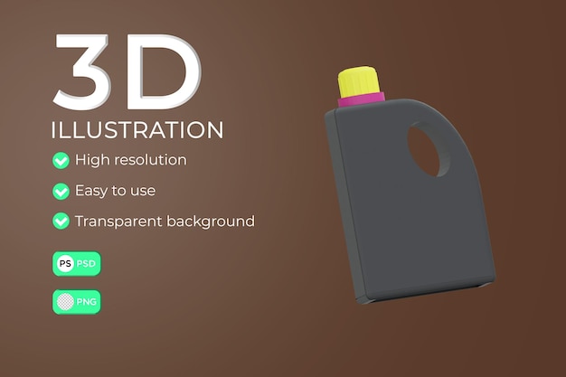 PSD design dell'illustrazione 3d della bottiglia detergente