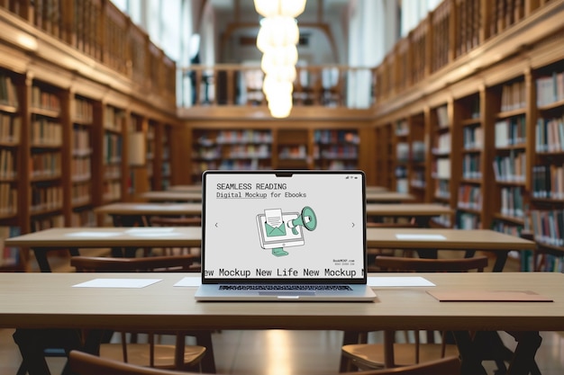 Device and books in library  mockups
