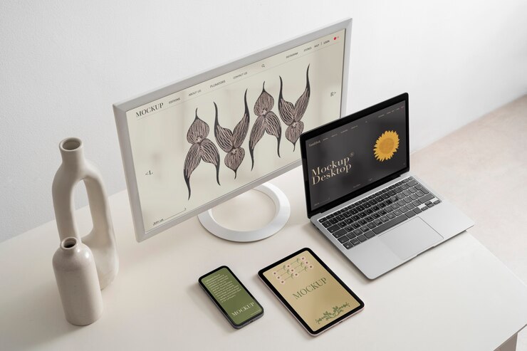PSD device mockup design in minimal office