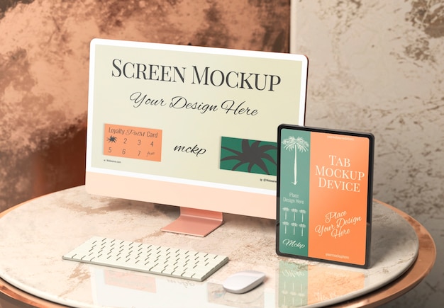 PSD mockup del dispositivo sul tavolo di marmo