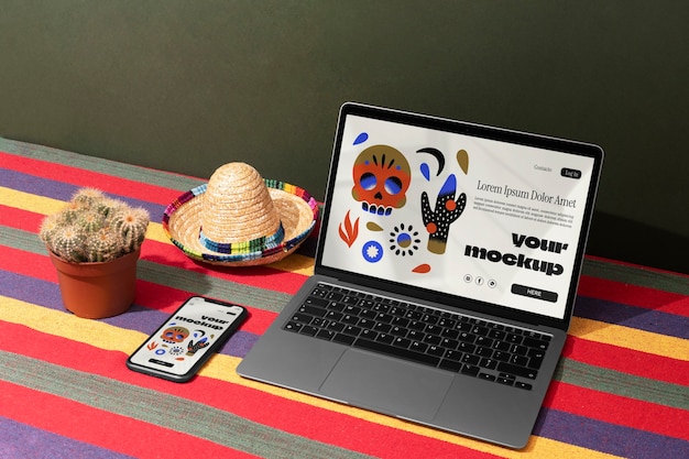 PSD device mockup in mexican aesthetics