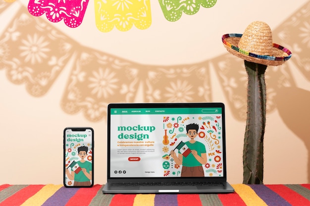 PSD device mockup in mexican aesthetics