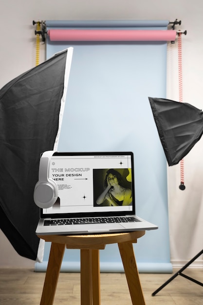 PSD device mockup in photography studio