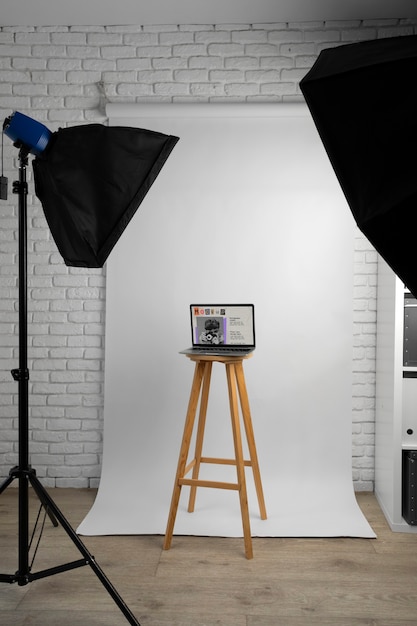 PSD device mockup in photography studio