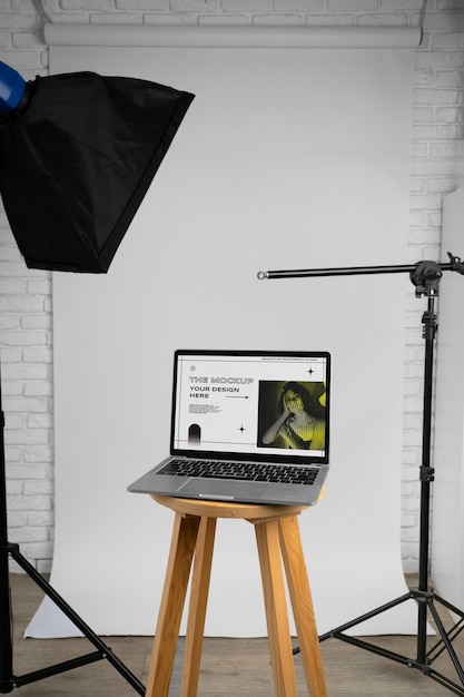 PSD device mockup in photography studio