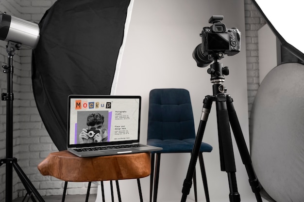 PSD device mockup in photography studio