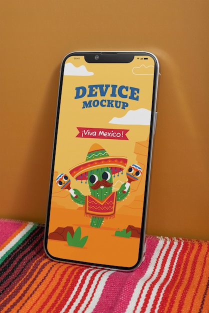 PSD device mockup surrounded by mexican aesthetics