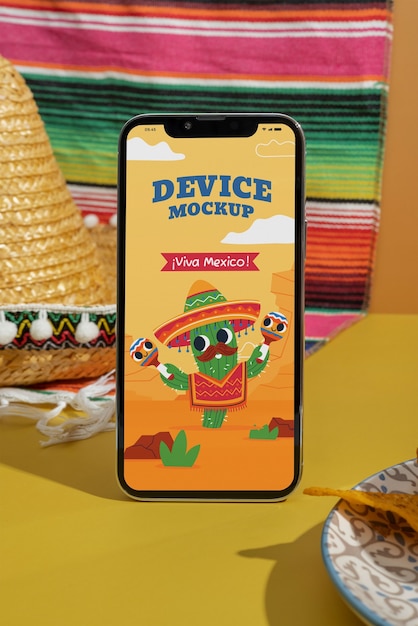 PSD device mockup surrounded by mexican aesthetics