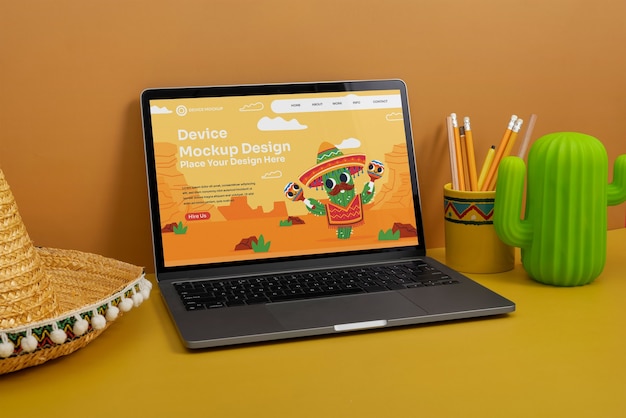 PSD device mockup surrounded by mexican aesthetics