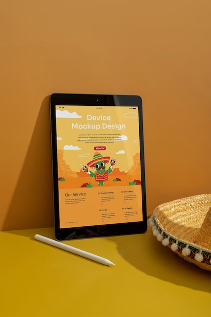 PSD device mockup surrounded by mexican aesthetics