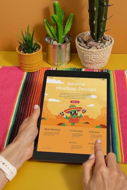 PSD device mockup surrounded by mexican aesthetics