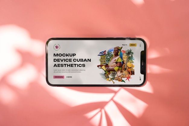 PSD device mockup with cuban aesthetic