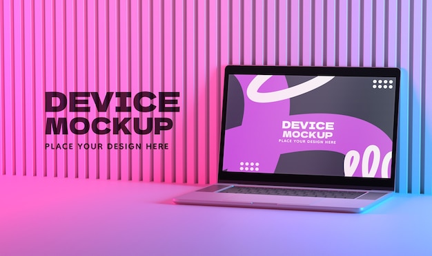 PSD device mockup with multichromatic color background