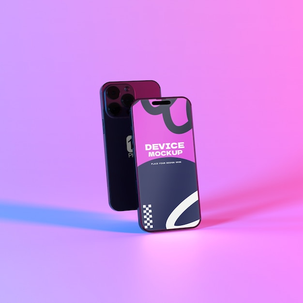 PSD device mockup with multichromatic color background