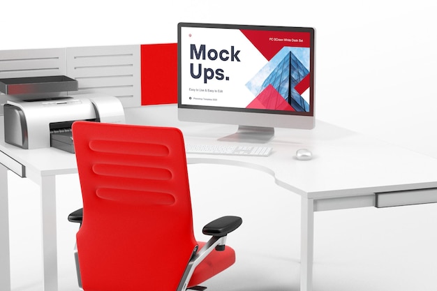 PSD device monitor mockup on personal desk psd template editable background