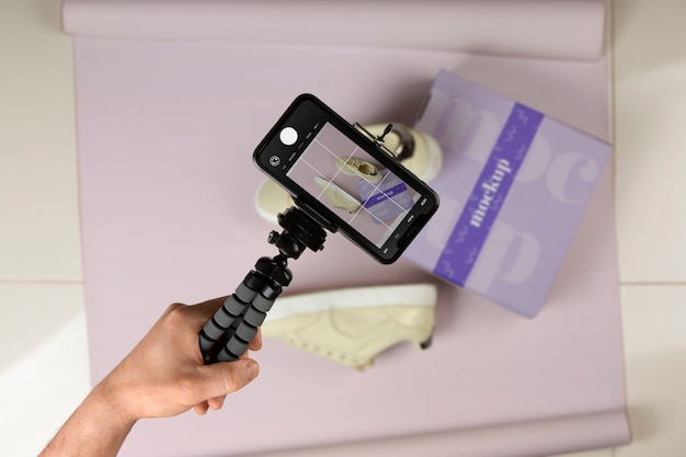 device taking picture of clotheing mockup