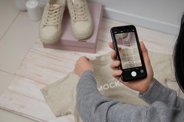 PSD device taking picture of shoes mockup