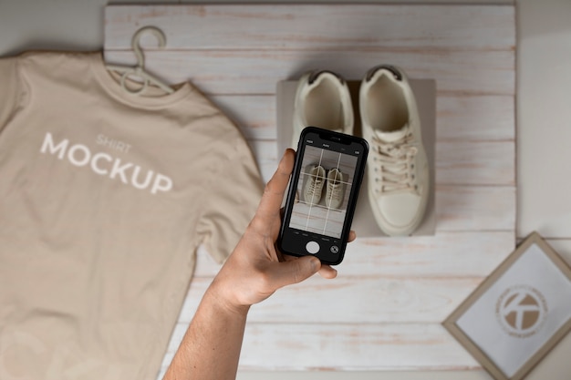 PSD device taking picture of shoes mockup