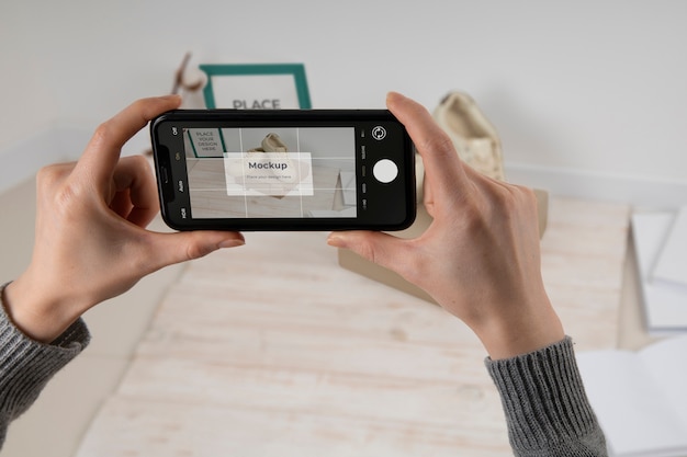 PSD device taking picture of shoes mockup
